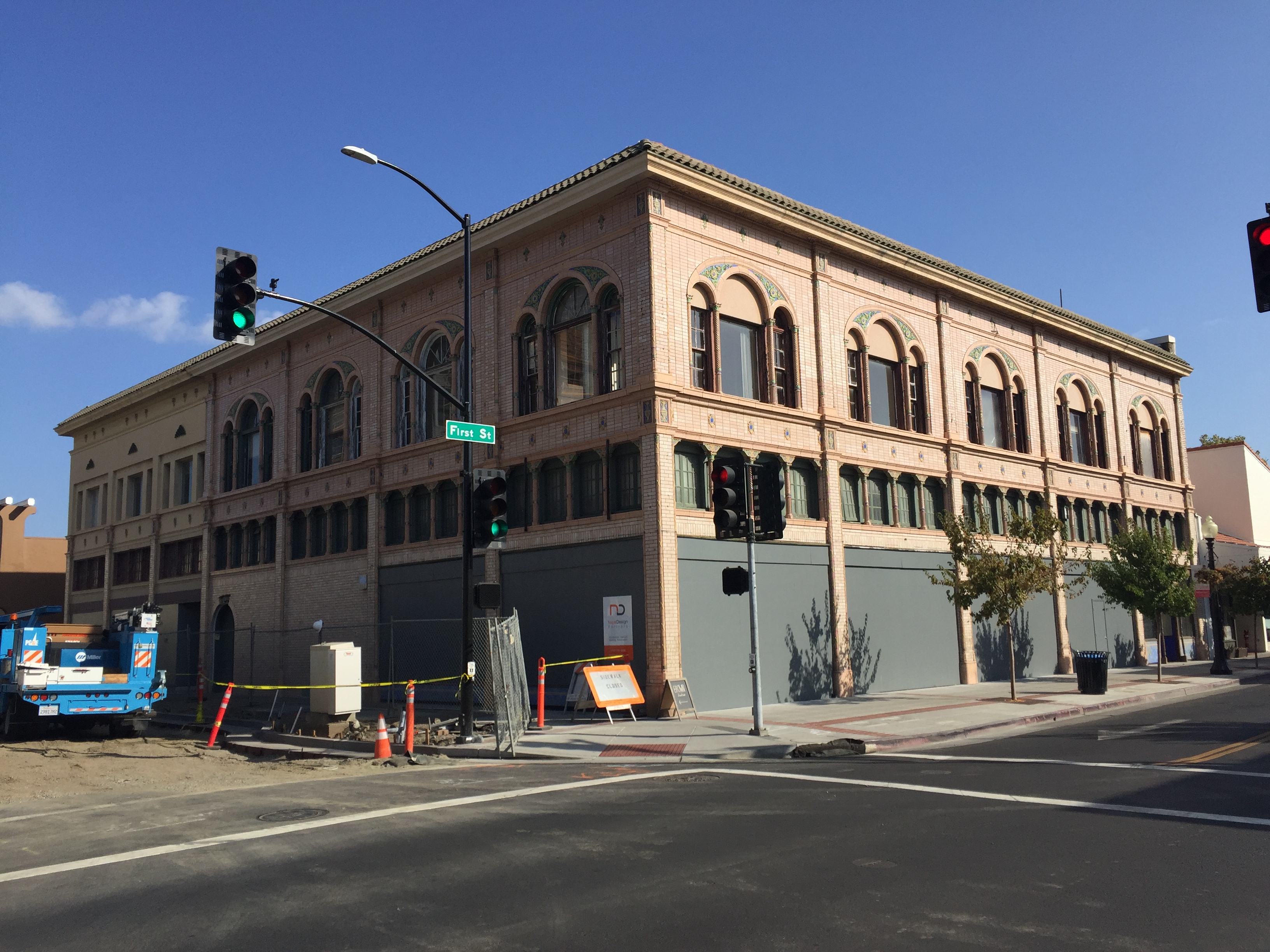 Exterior view corner of First Street and Coombs St